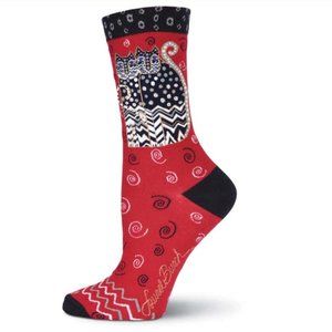 Laurel Burch Women's Polka Dot Gatos Crew Socks